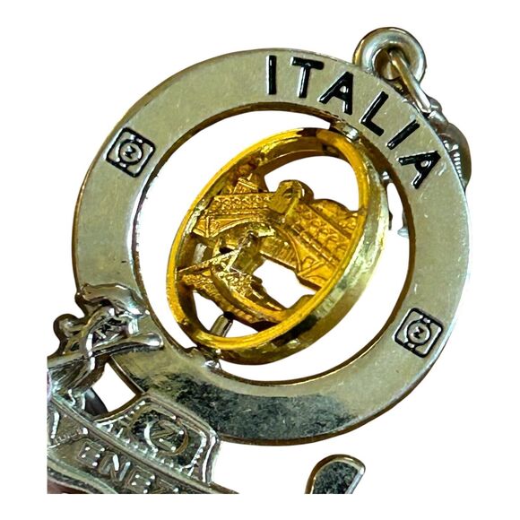 Italian Silver & Gold Tone Italia Venezia Spinner Flip Italy Souvenir Keychain - Picture 6 of 9